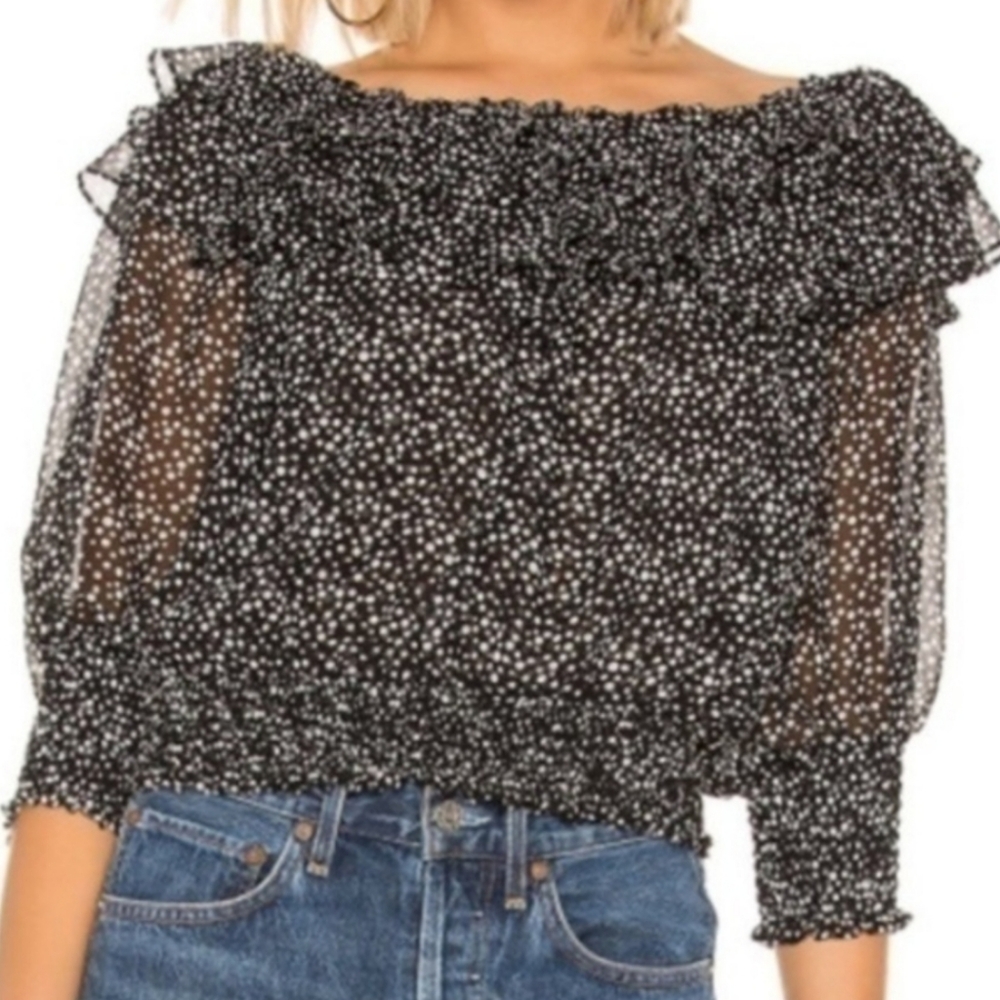 Misa Los Angeles Carlan Polka Dot Off the Shoulder Ruffle Top Sz small